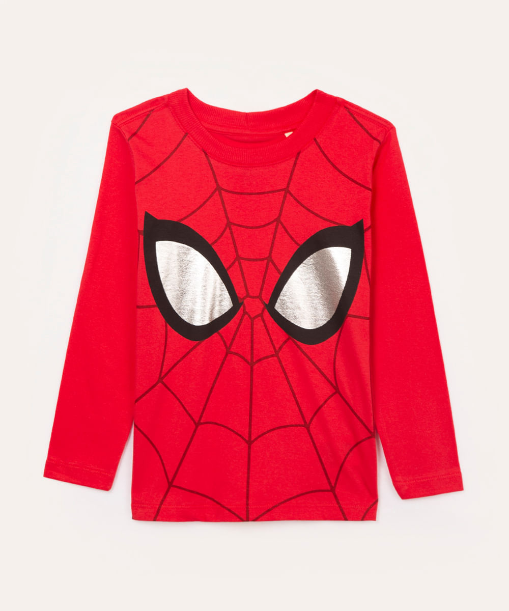 camiseta infantil manga longa homem aranha vermelho