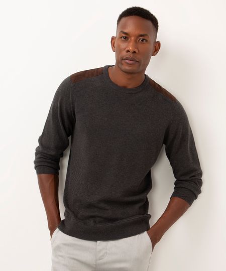 suéter de tricot com recorte de suede cinza P
