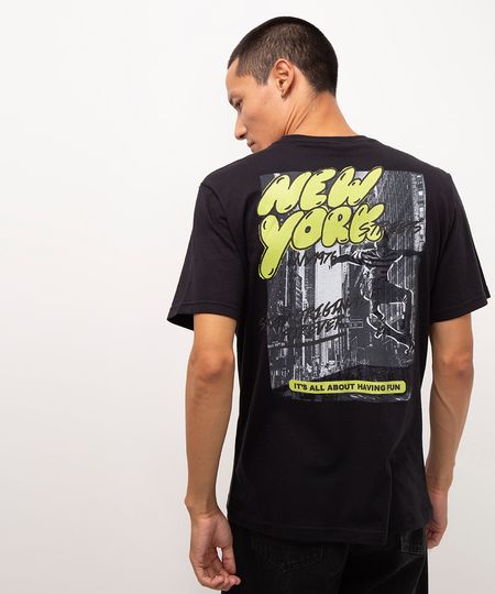 camiseta de algodão new york manga curta preta GG