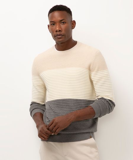 suéter de tricot canelado bege P