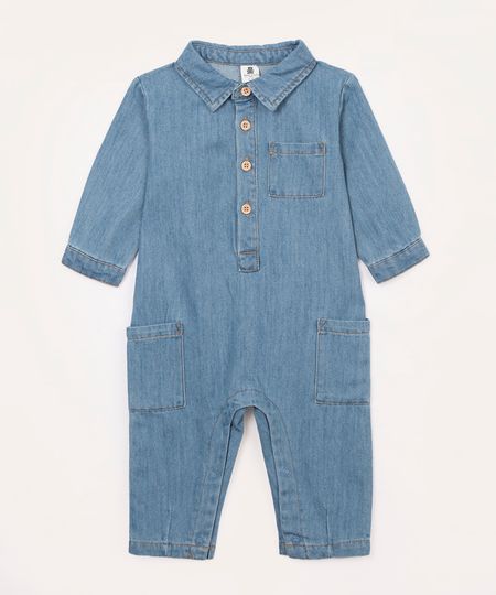 macacão jeans infantil azul 3-6