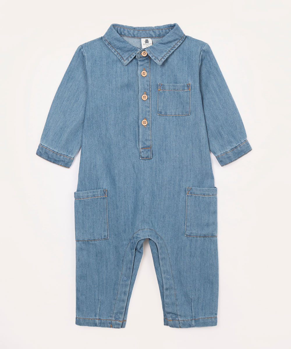 macacão jeans infantil azul