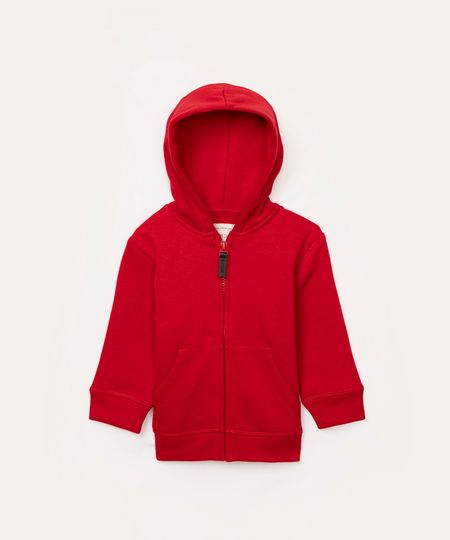 blusão infantil de moletom com capuz e bolso vermelho 1