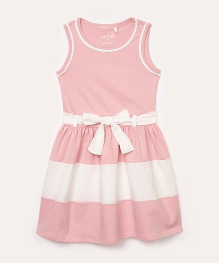 vestido de algodão infantil com laço rosa 6