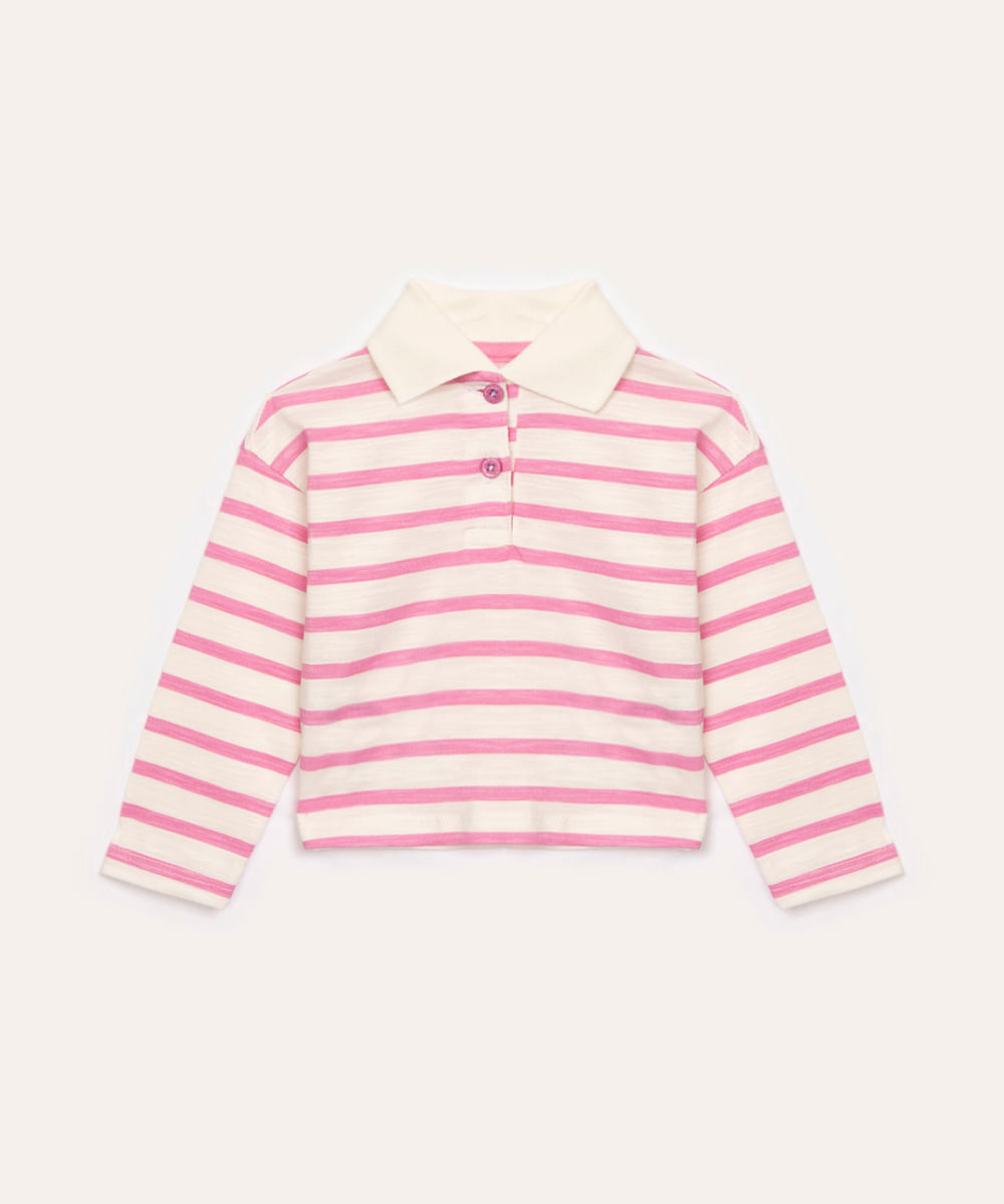 polo de algodão infantil listrado off white