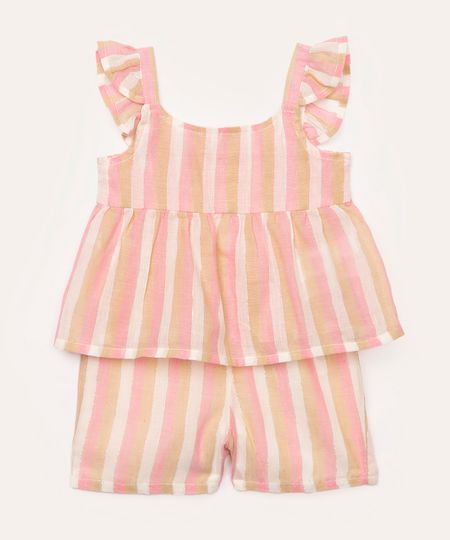 conjunto de algodão infantil listrado com brilho rosa 3-6 conjunto de algodão infantil listrado com brilho rosa 3-6