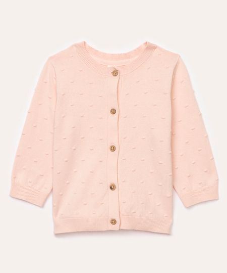 cardigan de tricot infantil com textura rosa 0-3