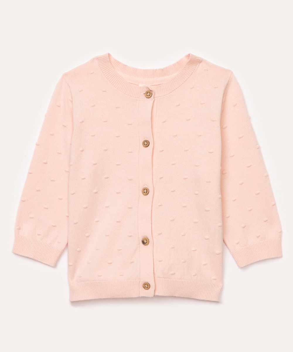 cardigan de tricot infantil com textura rosa