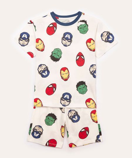 pijama de algodão infantil avengers off white 10
