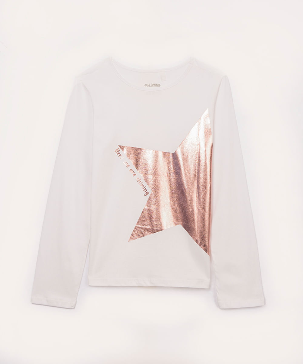 blusa infantil manga longa estrela off white