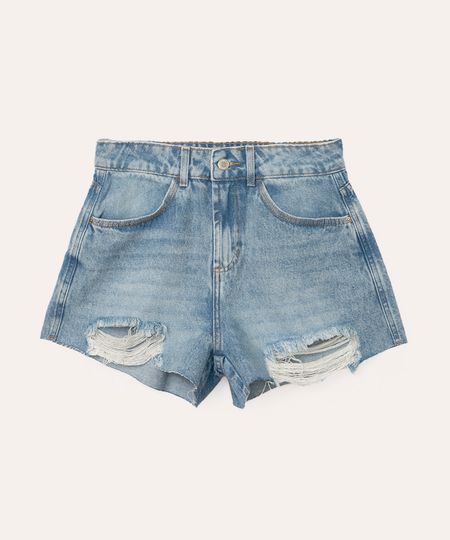 short jeans juvenil com rasgos azul claro 14