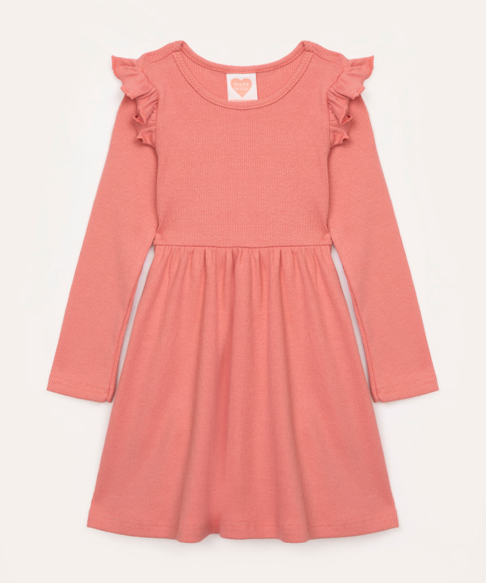 vestido de algodão infantil com babado rosa