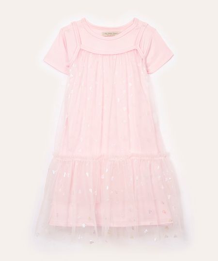 vestido de tule infantil corações rosa claro 4