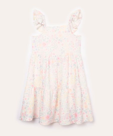 vestido infantil floral com babado off white 3