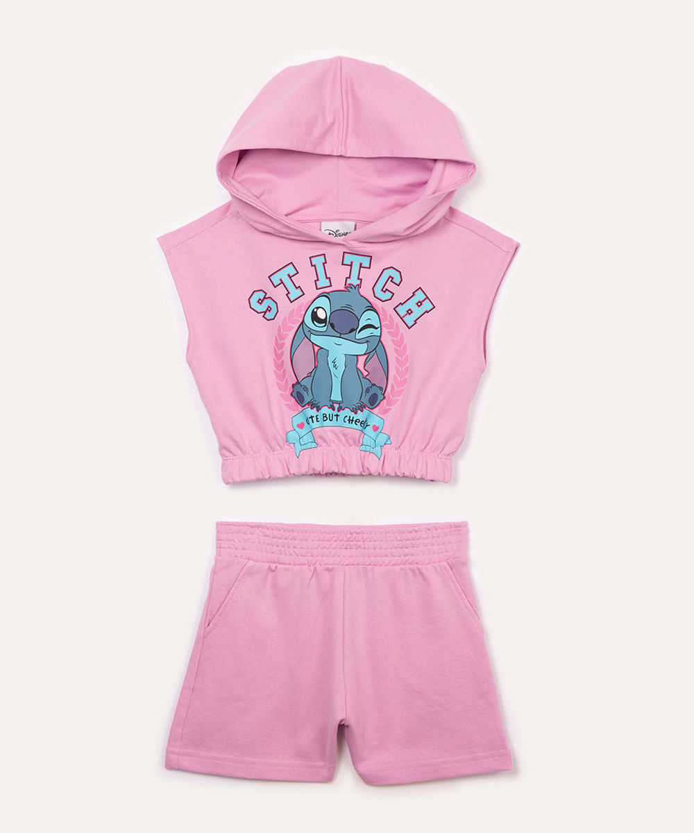 conjunto de moletom infantil stich rosa