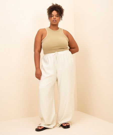 calça pajama plus size mindset bege GG1