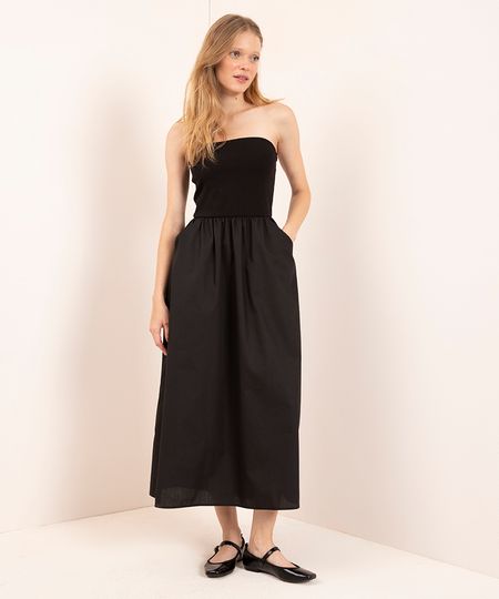 vestido sem alça com bolso mindset preto M
