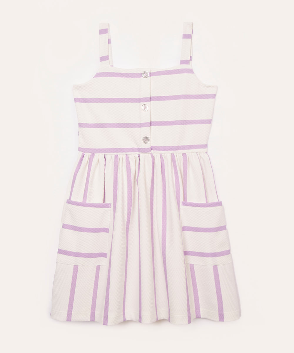 vestido infantil listrado com bolso lilás