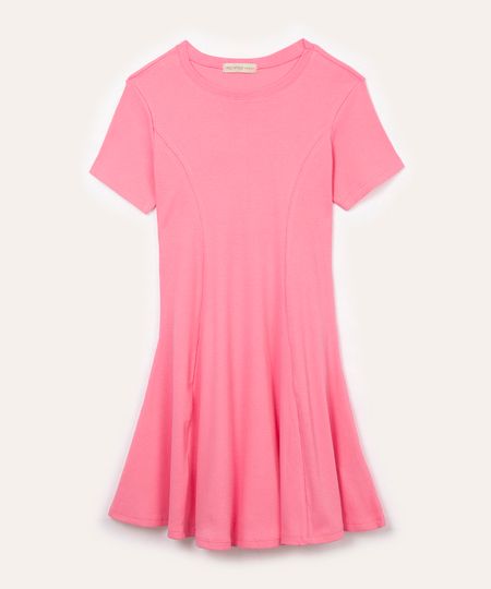 vestido de algodão juvenil evasê manga curta rosa claro 10
