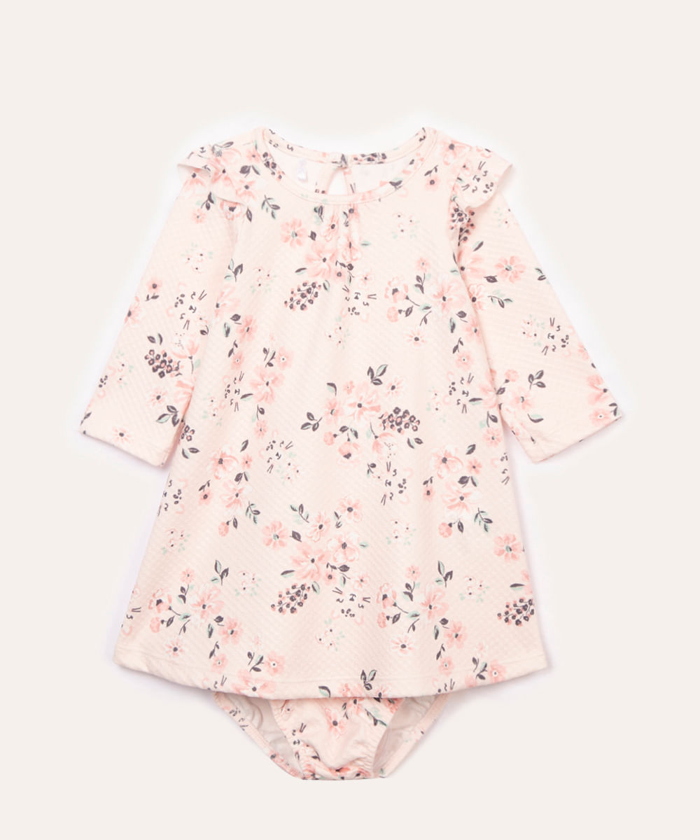 vestido infantil flroal com calcinha rosa