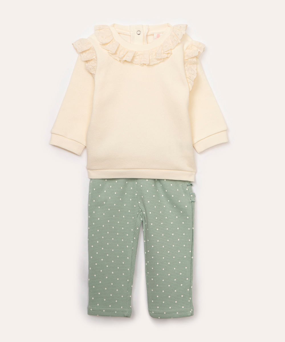 conjunto de moletom infantil com babados off white