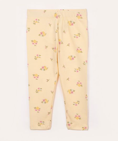calça de legging de algodão infantil floral amarelo 1