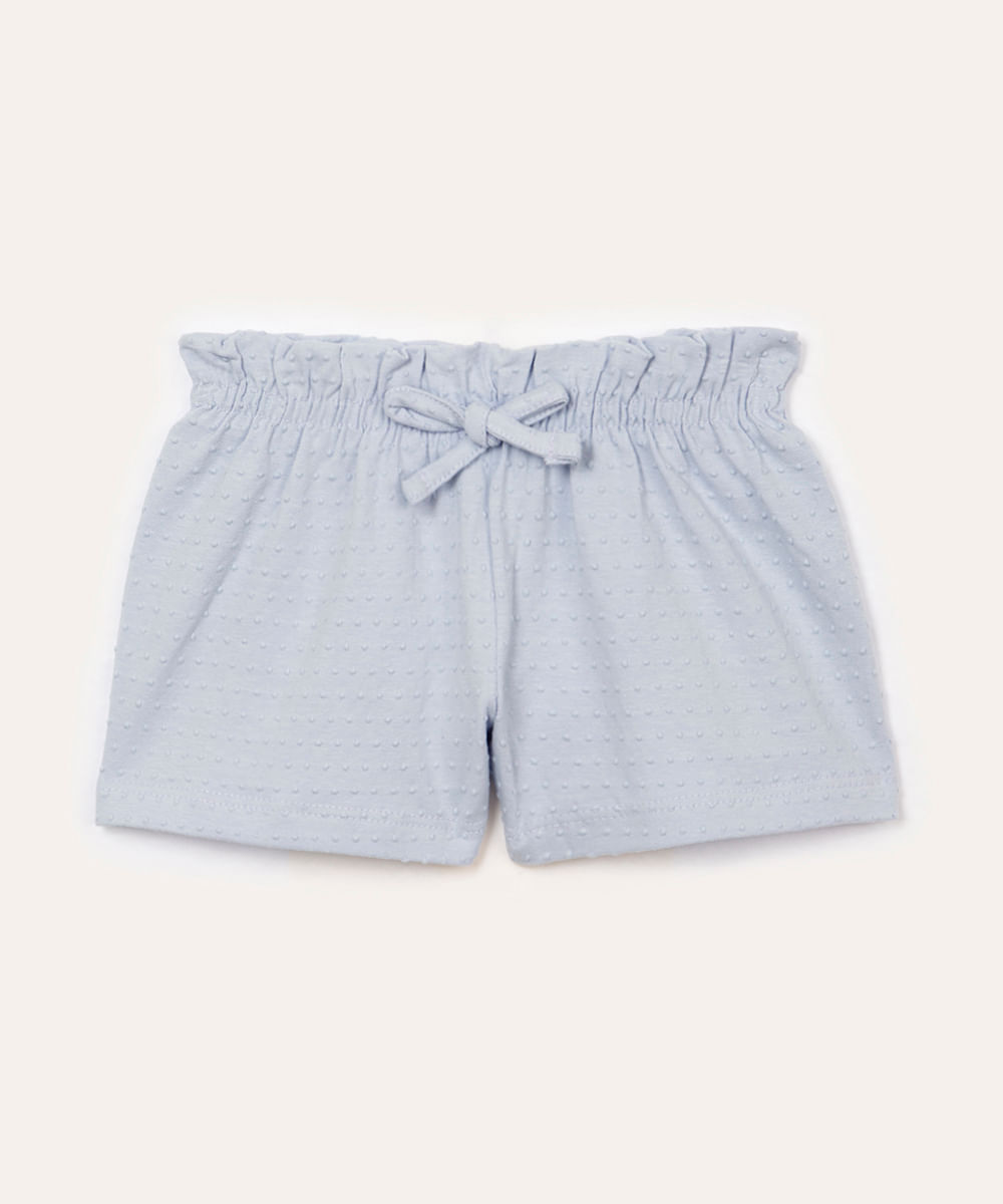 short infantil texturizado com bolso azul claro