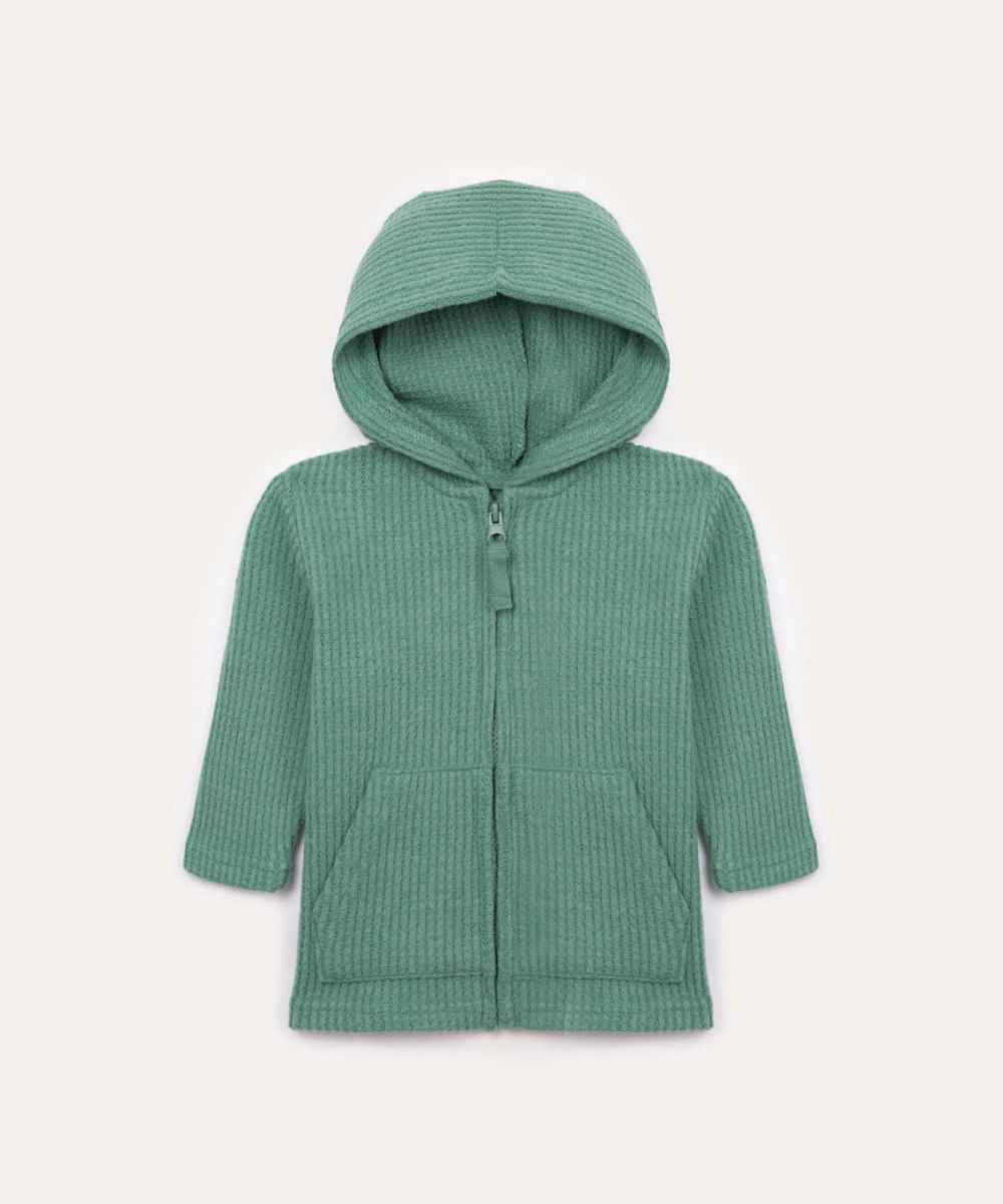 cardigan de tricot infantil com capuz verde