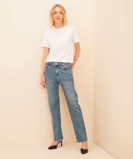 calça jeans reta paris cintura alta mindset azul 34