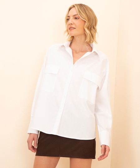 camisa de algodão manga longa com bolso mindset branco P