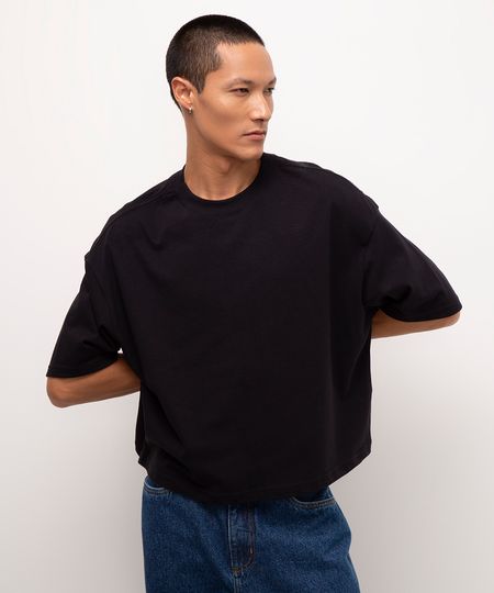 camiseta cropped de algodão preto G camiseta cropped de algodão preto G