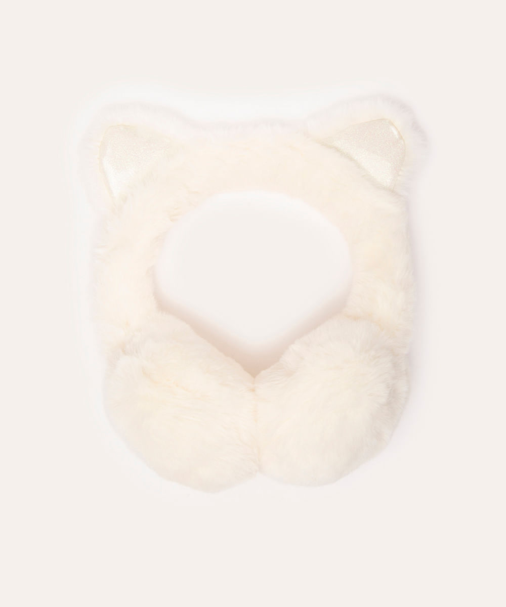 protetor de orelha de pelucia infantil gatinho off white