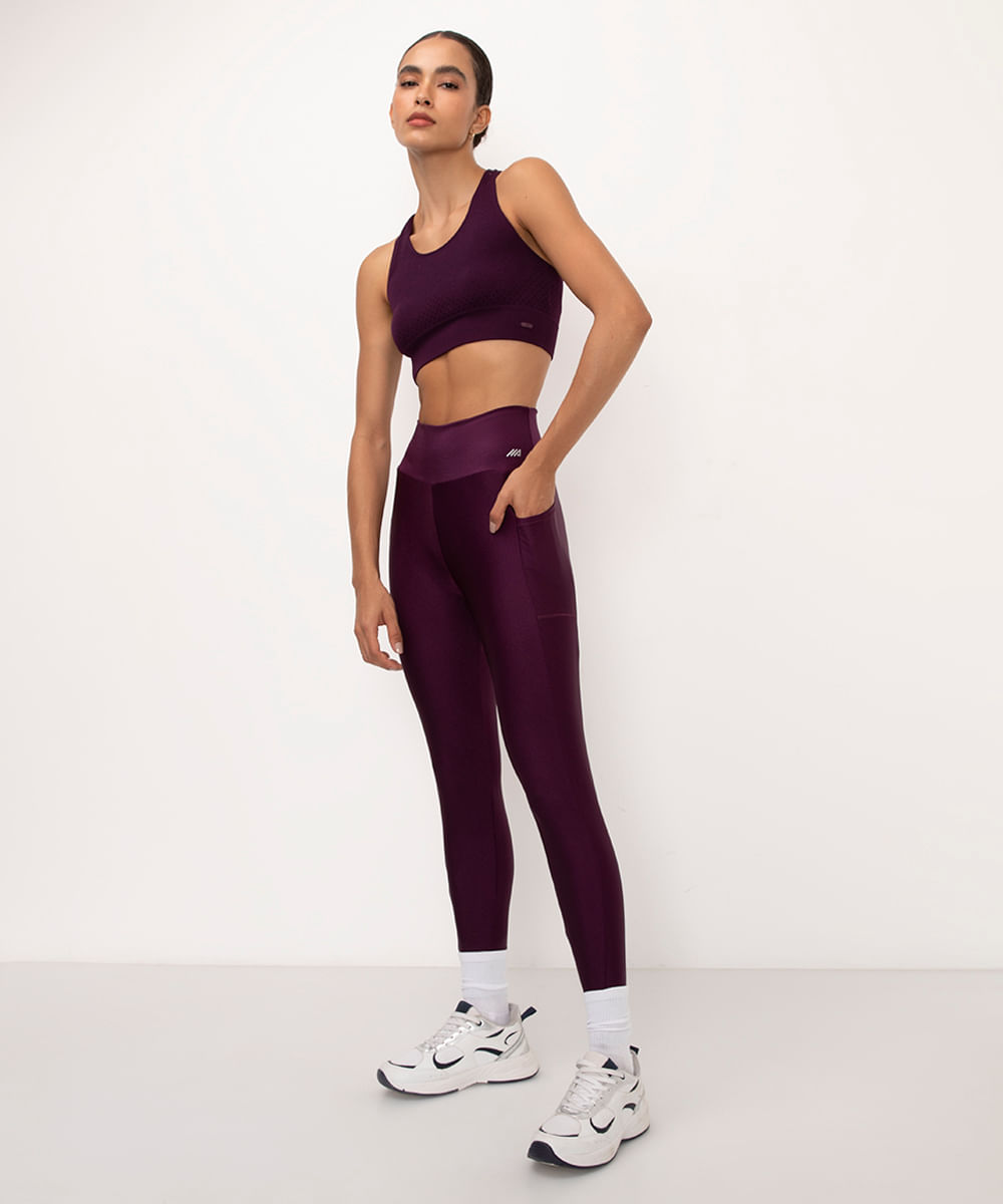 calça legging cintura alta com bolso esportiva ace roxa