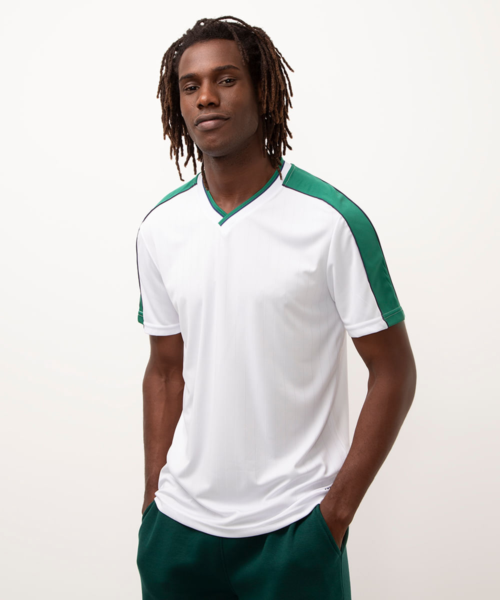 camiseta manga curta gola v esportiva ace branco