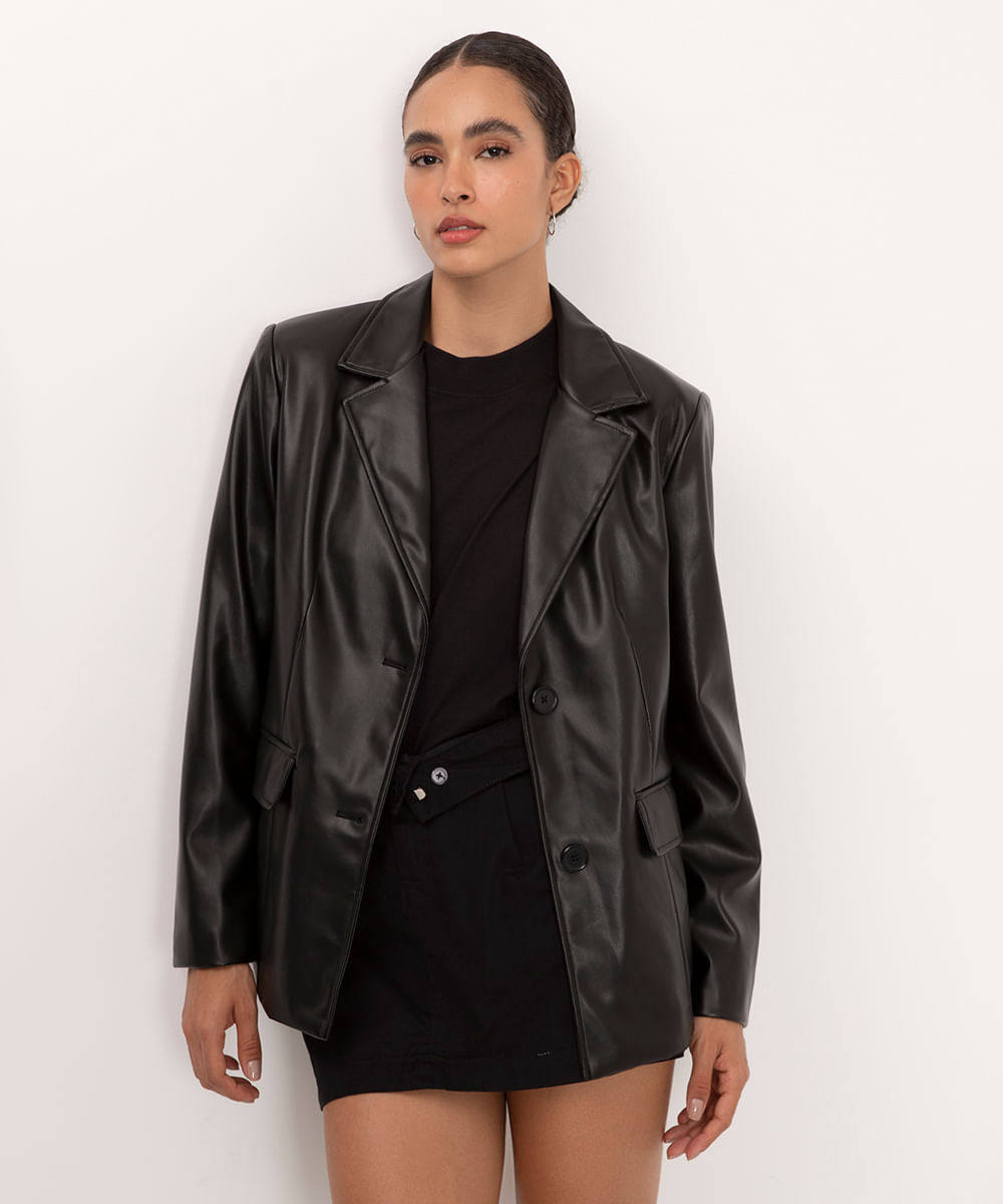 blazer de poliuretano preto