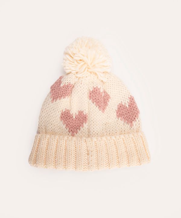gorro infantil corações com pompom off white UNICO