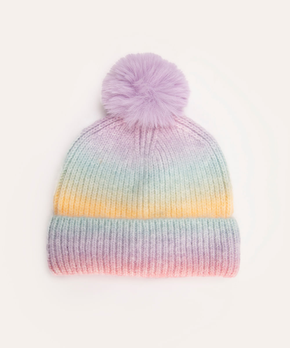 gorro infantil tie dye com pompom colorido