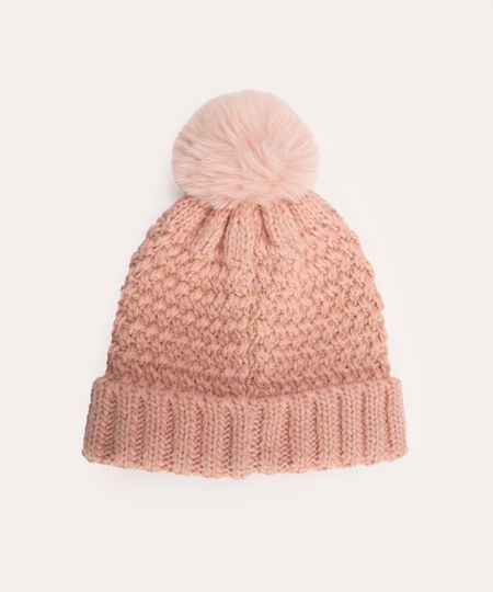 gorro infantil de tricot lurex com pompom rosê UNICO gorro infantil de tricot lurex com pompom rosê UNICO