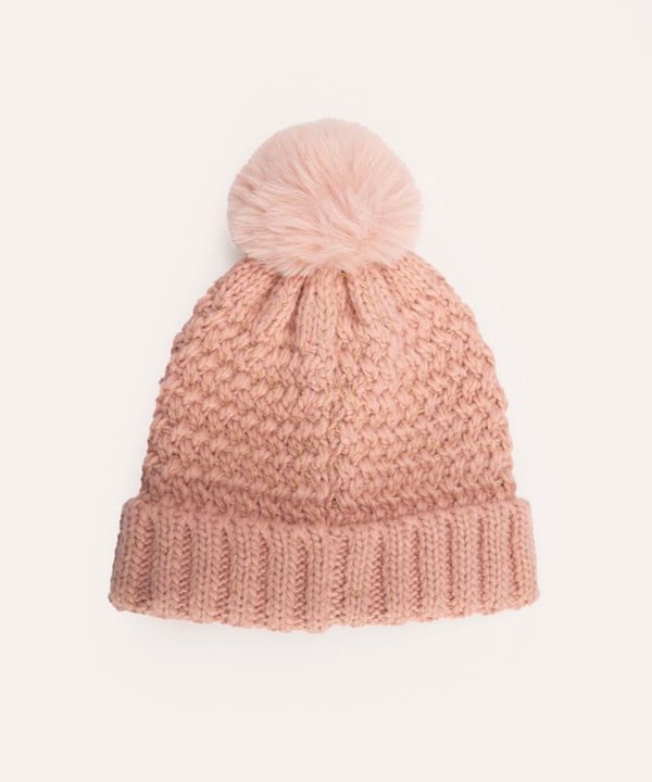 gorro infantil de tricot lurex com pompom rosê UNICO