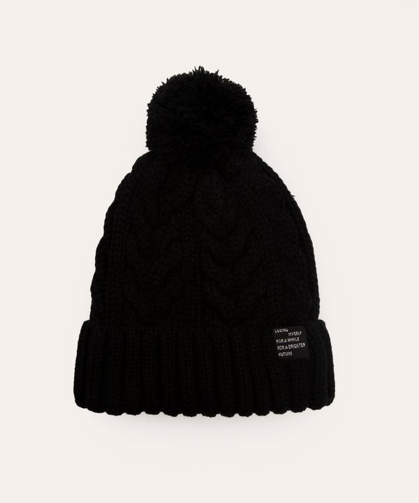 gorro juvenil de tricot trançado com pompom preto UNICO