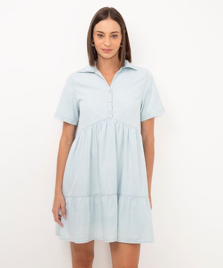 vestido jeans curto manga curta azul P vestido jeans curto manga curta azul P