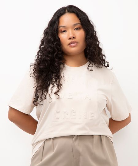 camiseta de algodão plus size crème dela crème mindset - BEGE CLARO GG2