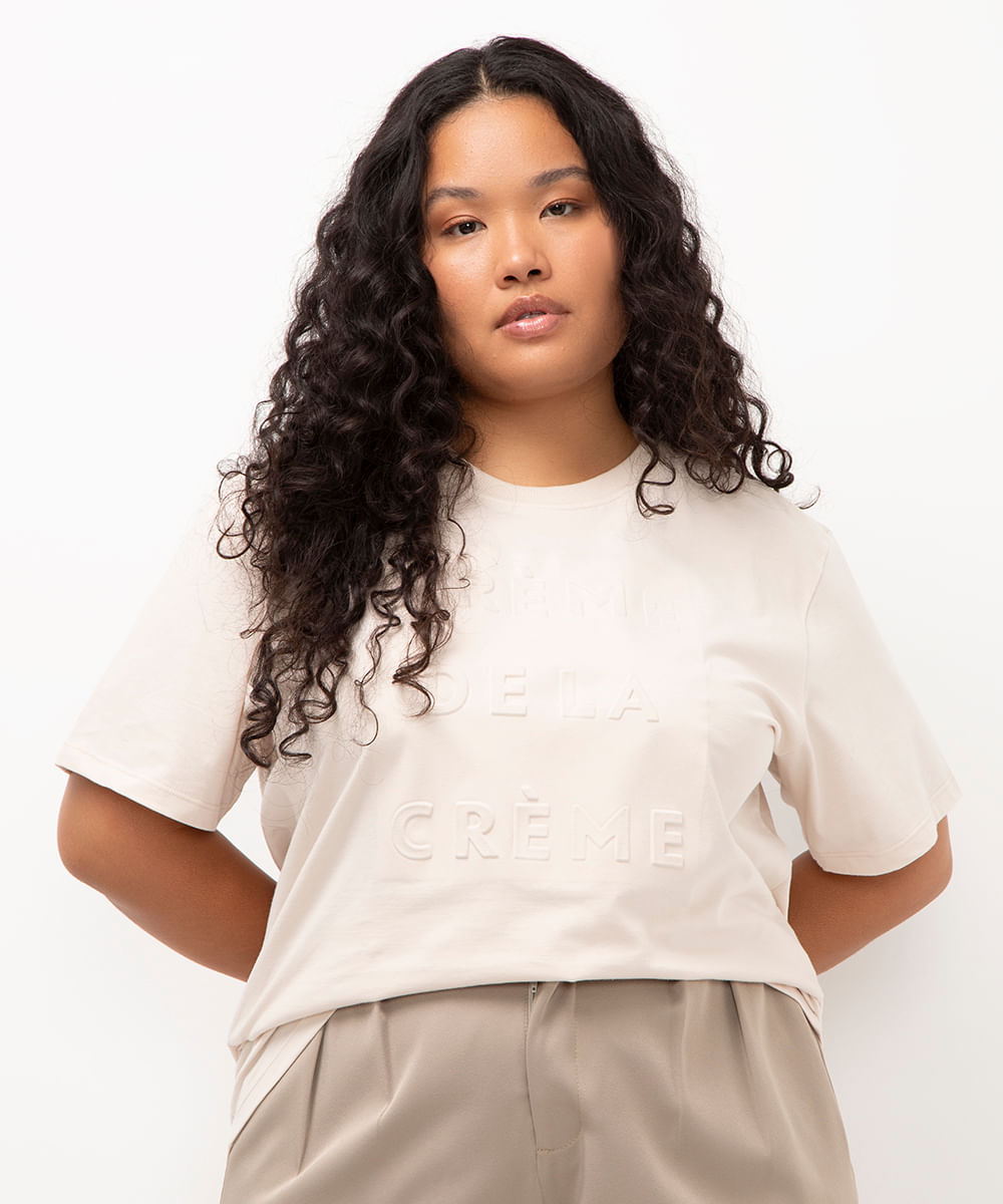 camiseta de algodão plus size crème dela crème mindset - BEGE CLARO