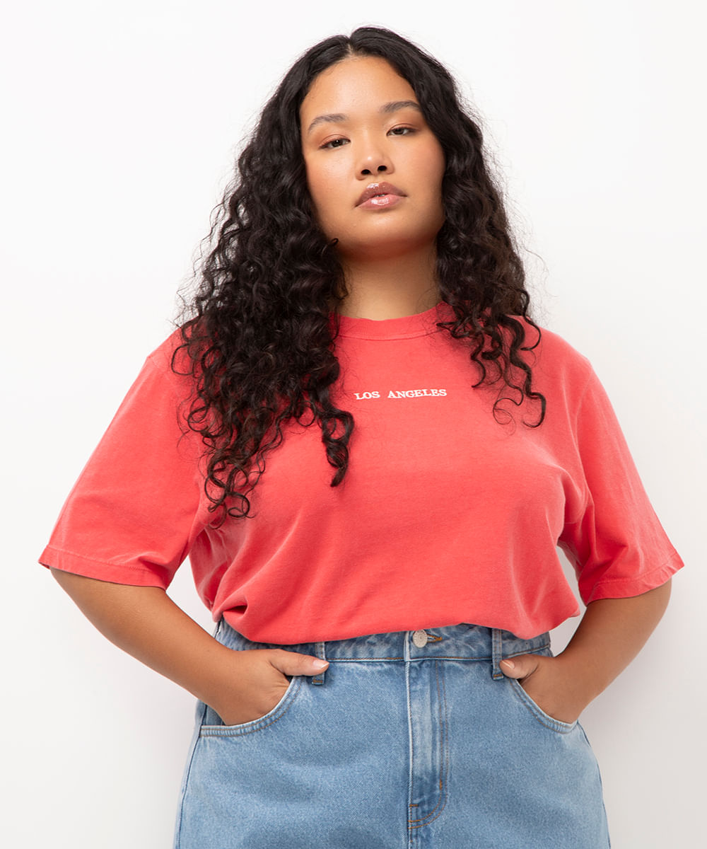 camiseta de algodão plus size los angeles mindset - VERMELHO MEDIO