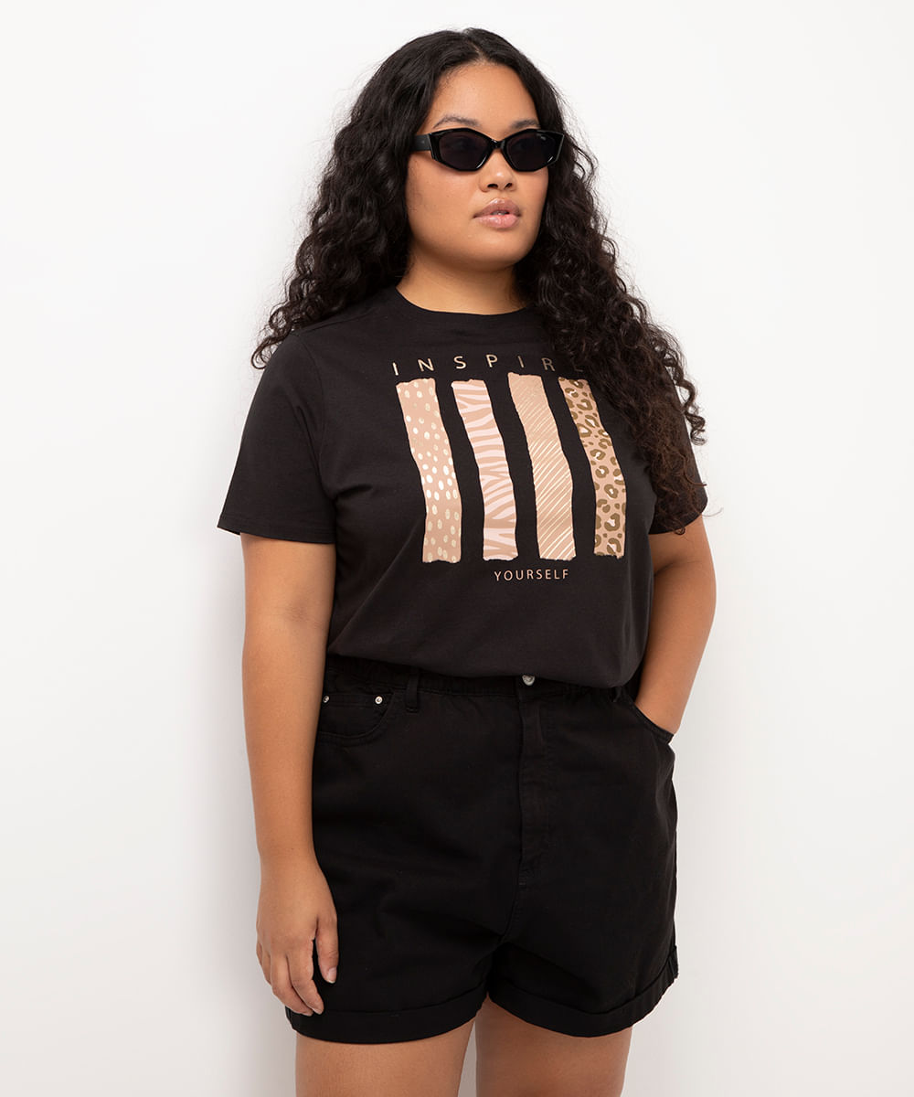 camiseta de algodão plus size inspire yourself - PRETO