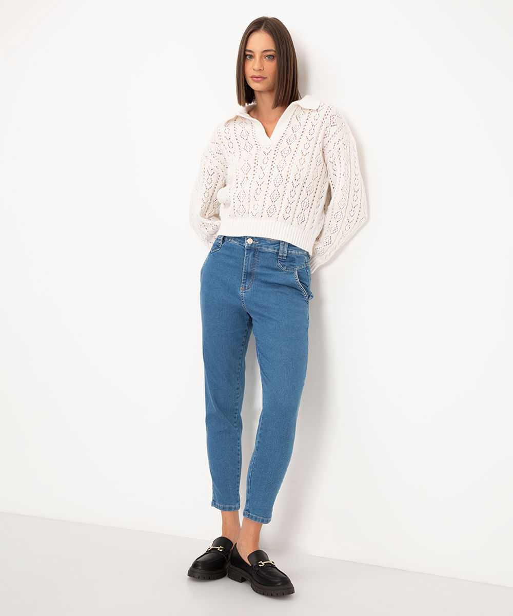 calça jeans mom cintura alta sawary azul