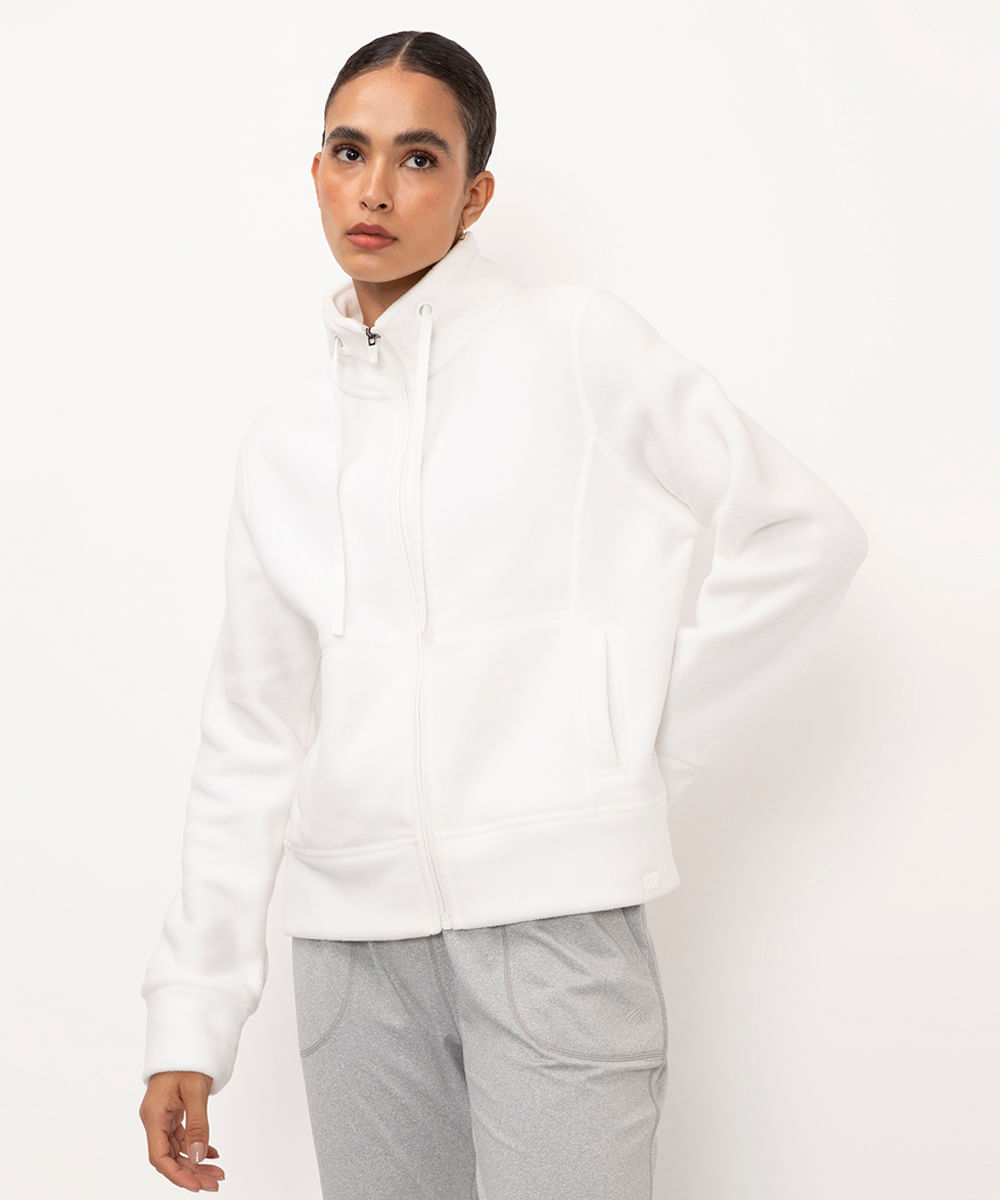 jaqueta de fleece gola alta esportiva ace branco