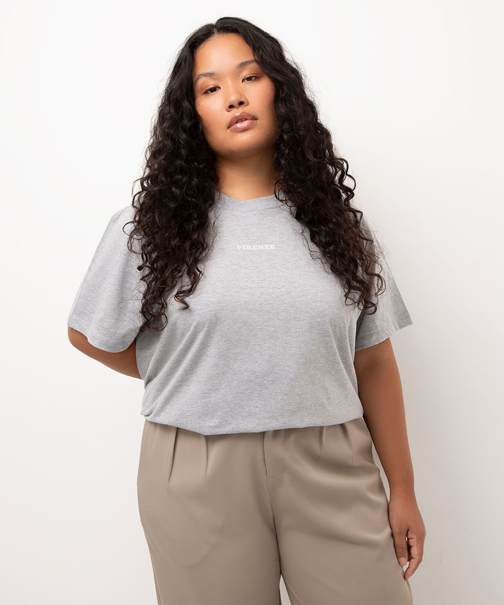 camiseta de algodão plus size firenze mindset cinza