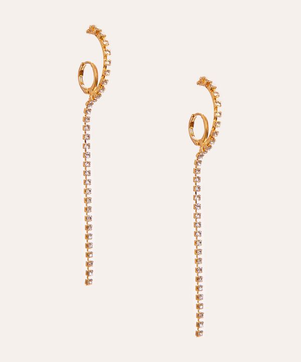 brinco alongado fio de strass dourado Único