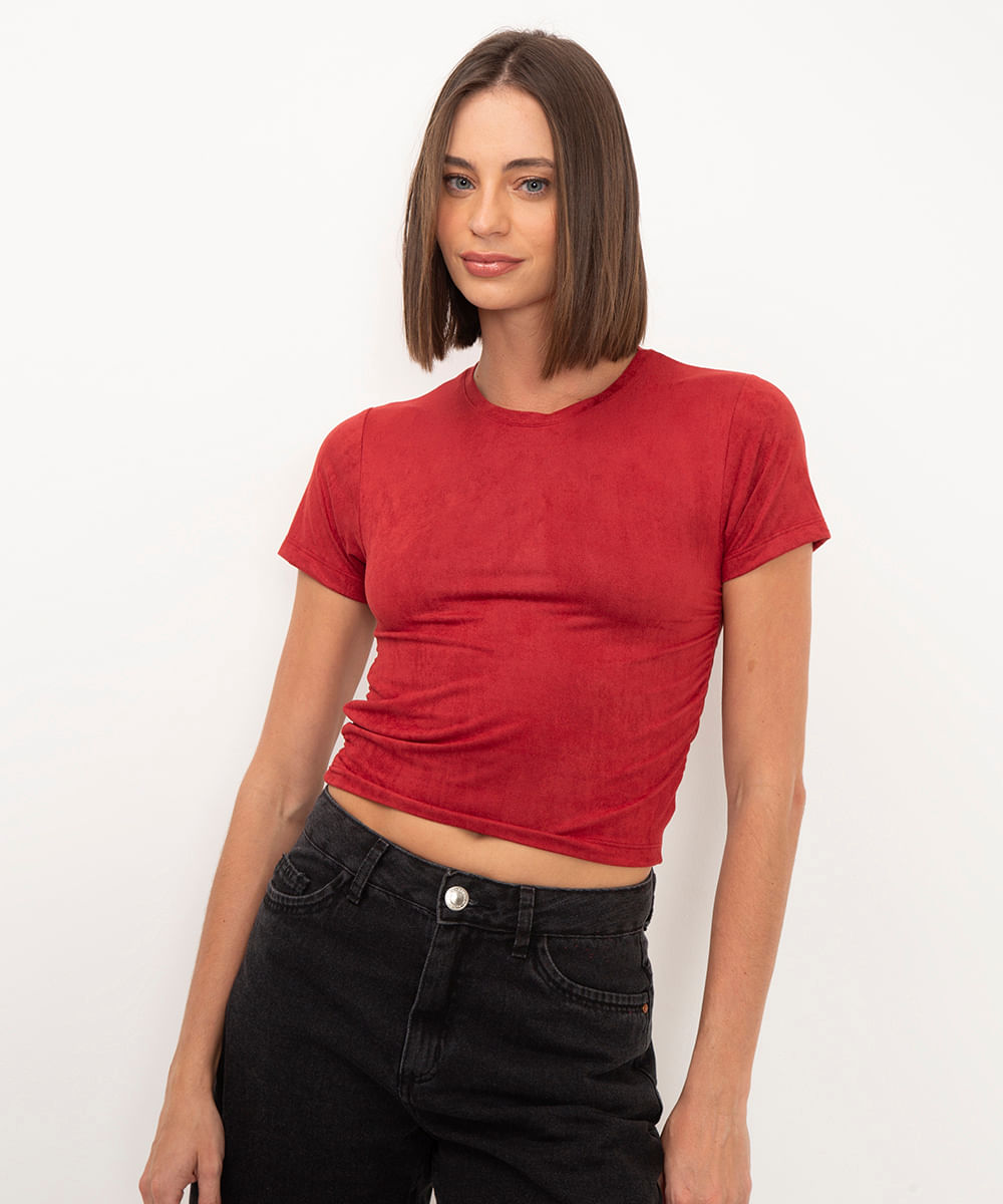 cropped de suede franzido vinho